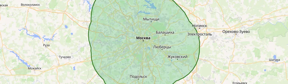 Карта зоны выезда: Москва и 30 км вокруг города